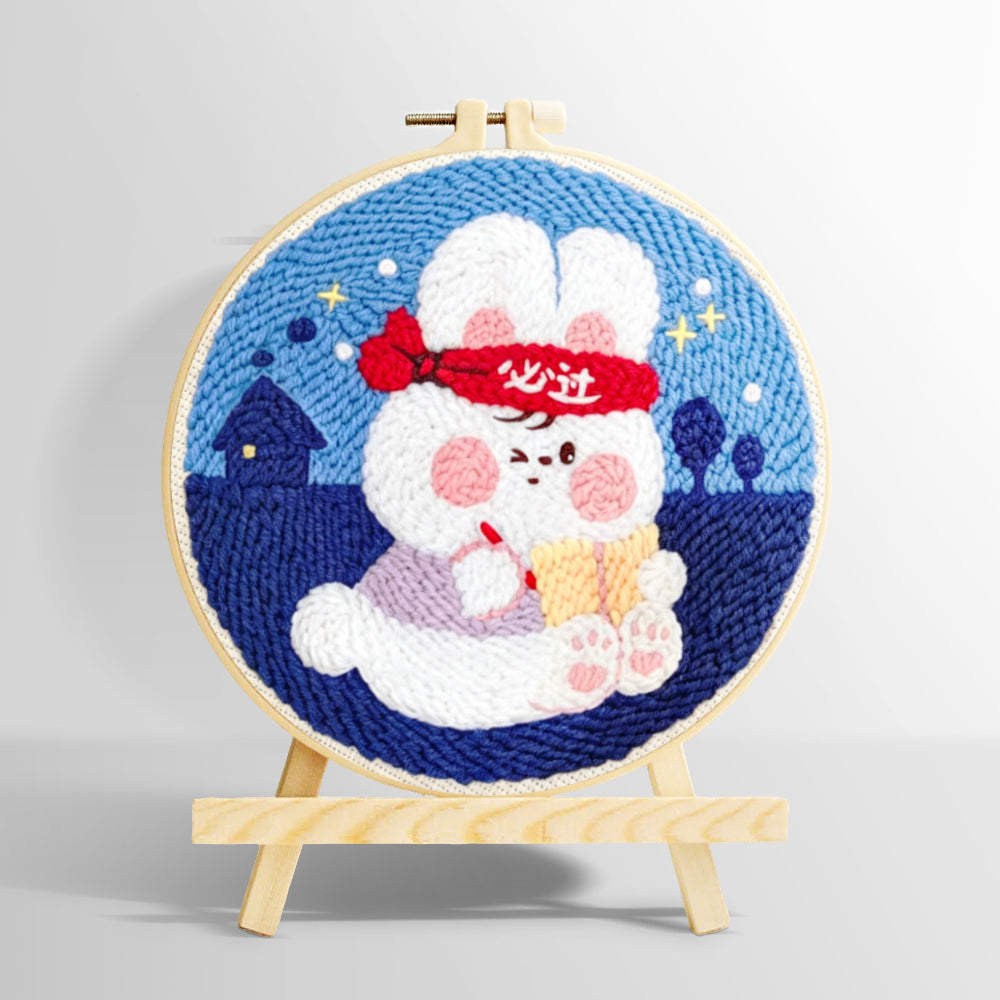 Encouraging cartoon rabbit punch needle kit for beginners