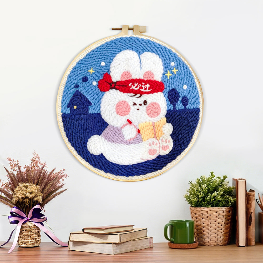 Finished encouraging cartoon rabbit artwork displayed on a wall