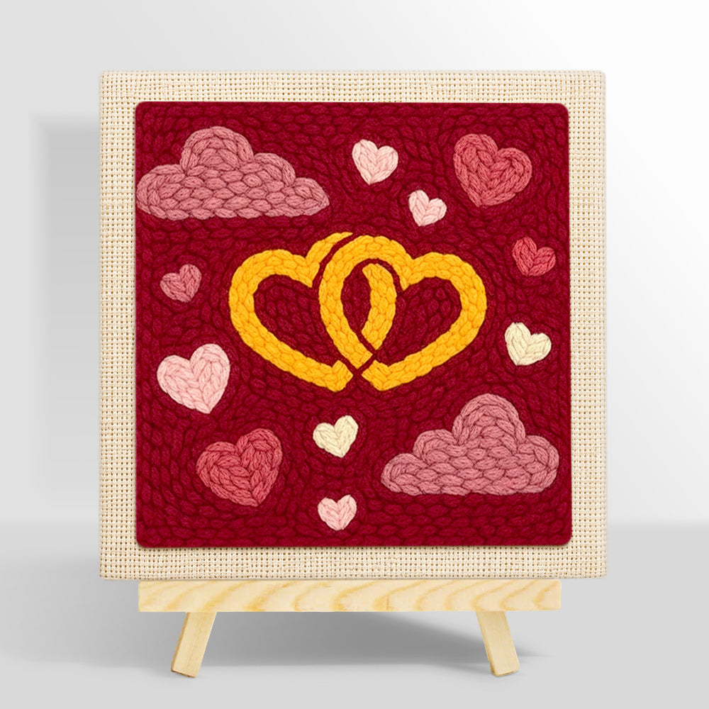 Entwined yellow hearts punch needle kit for beginners