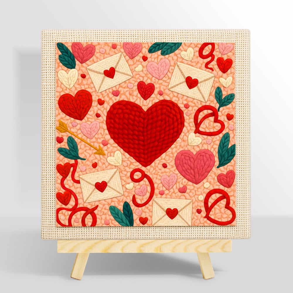 Envelopes, hearts and cupid's arrow punch needle kit for beginners