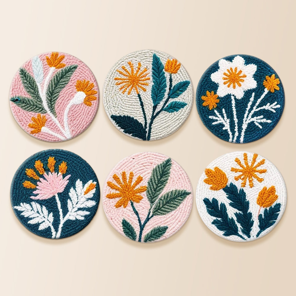 Exquisite vintage floral branches punch needle coaster kit finished handmade coasters