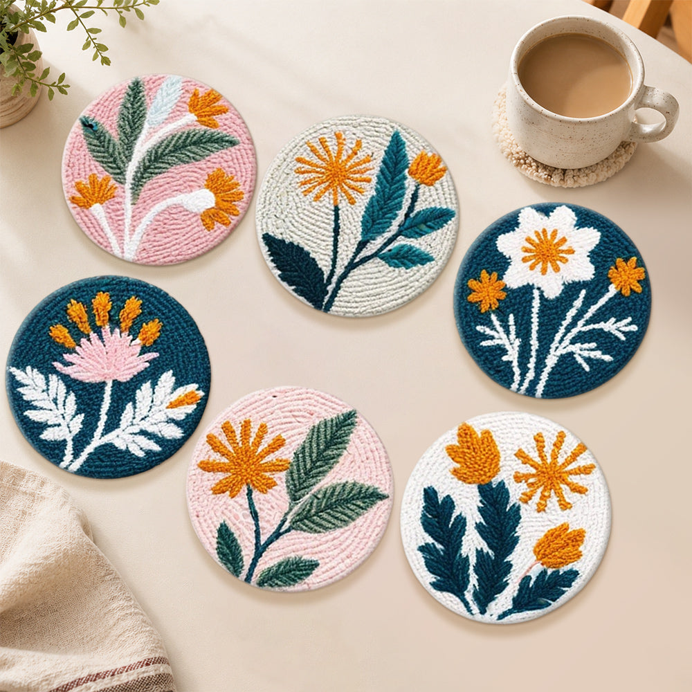 Exquisite vintage floral branches punch needle coasters used for home decoration