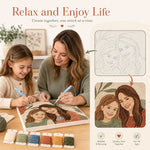 Family working together on a beginner-friendly custom punch needle kit as a relaxing DIY craft activity