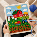 Creating handmade farmyard animals and carrot field punch needle artwork