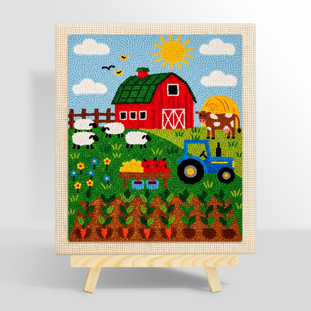 Farmyard animals and carrot field punch needle kit for beginners