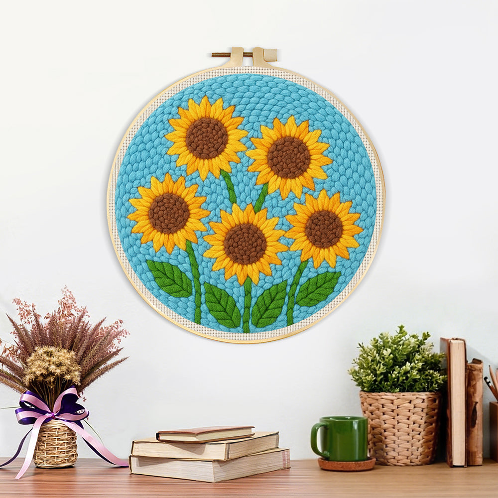 Finished five sunflowers artwork displayed on a wall