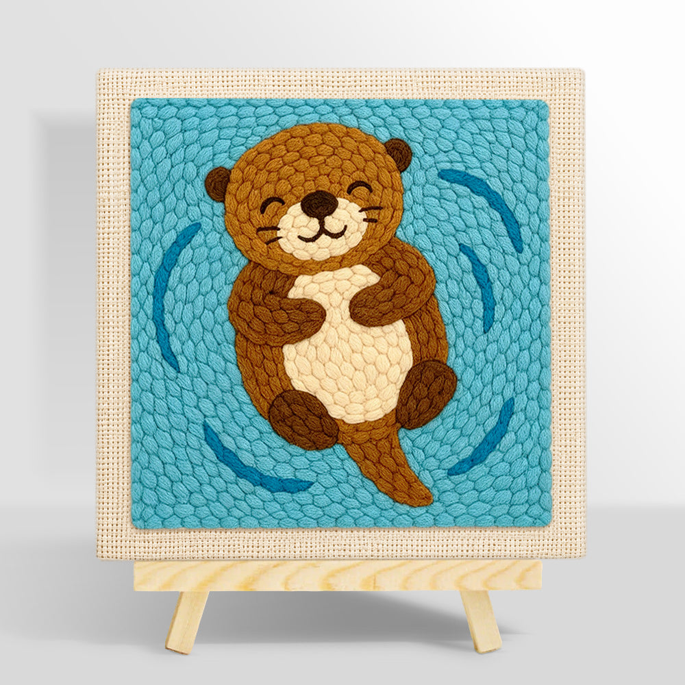 Floating happy otter punch needle kit for beginners