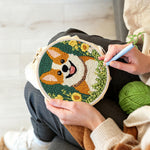 Creating handmade floral corgi punch needle artwork