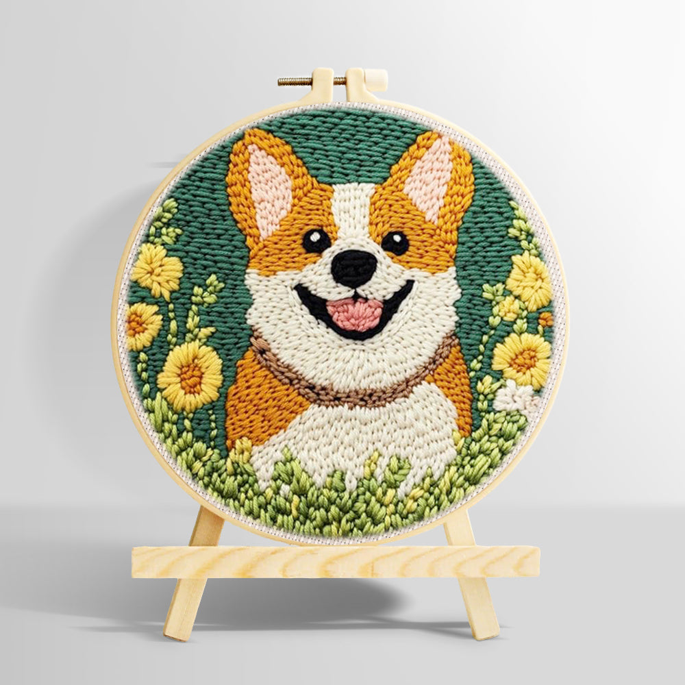 Floral corgi punch needle kit for beginners