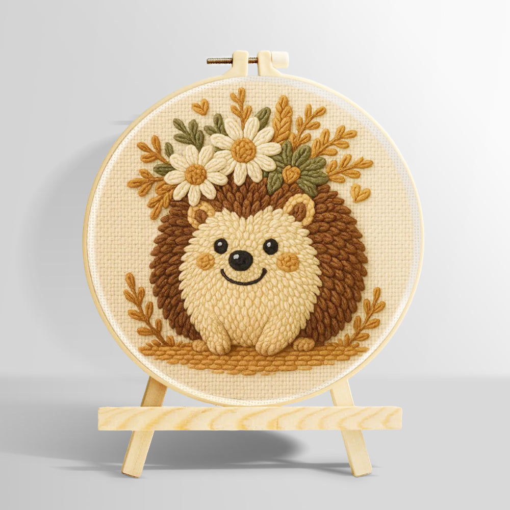 Floral crown hedgehog punch needle kit for beginners