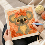 Creating handmade floral crown koala punch needle artwork