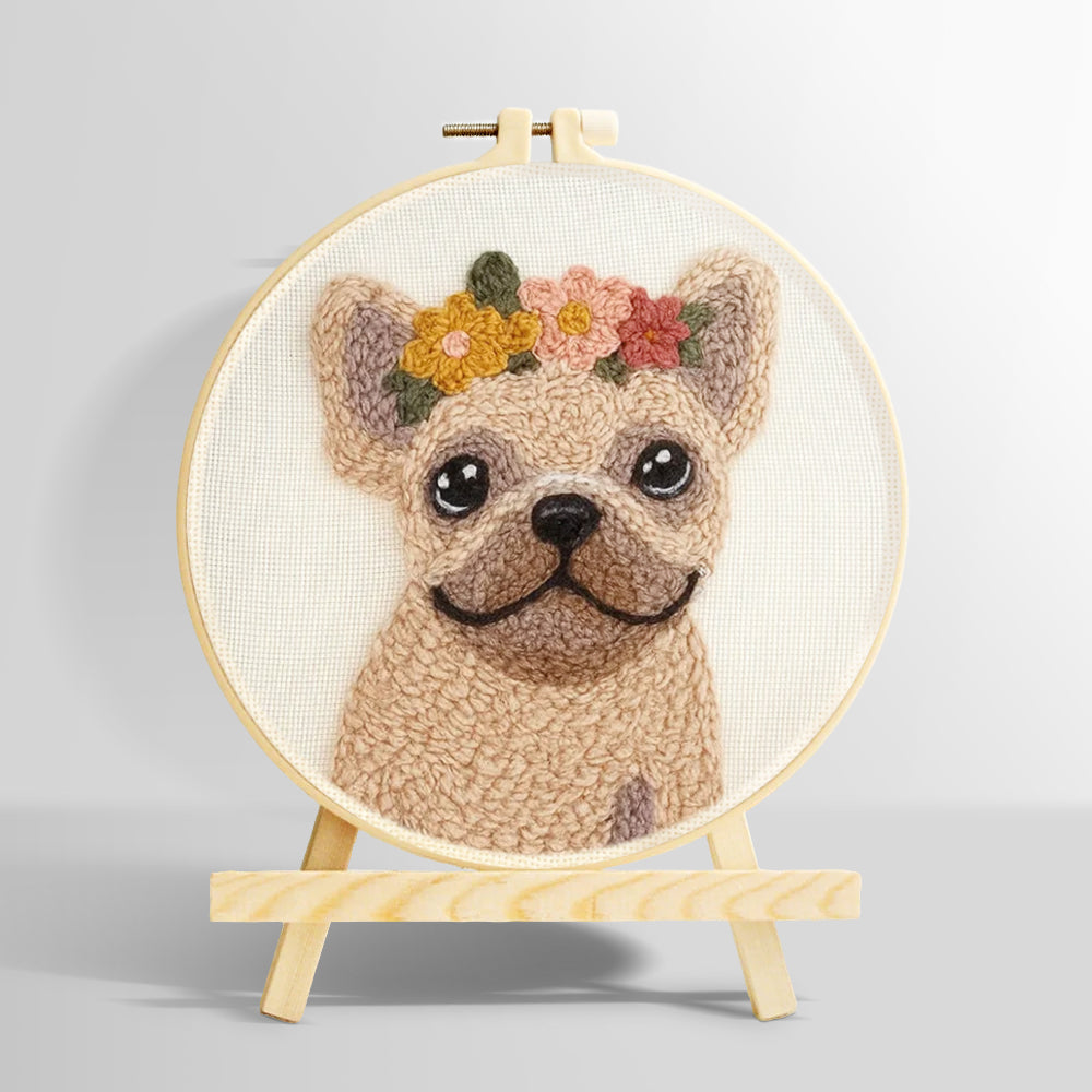 Floral french bulldog punch needle kit for beginners