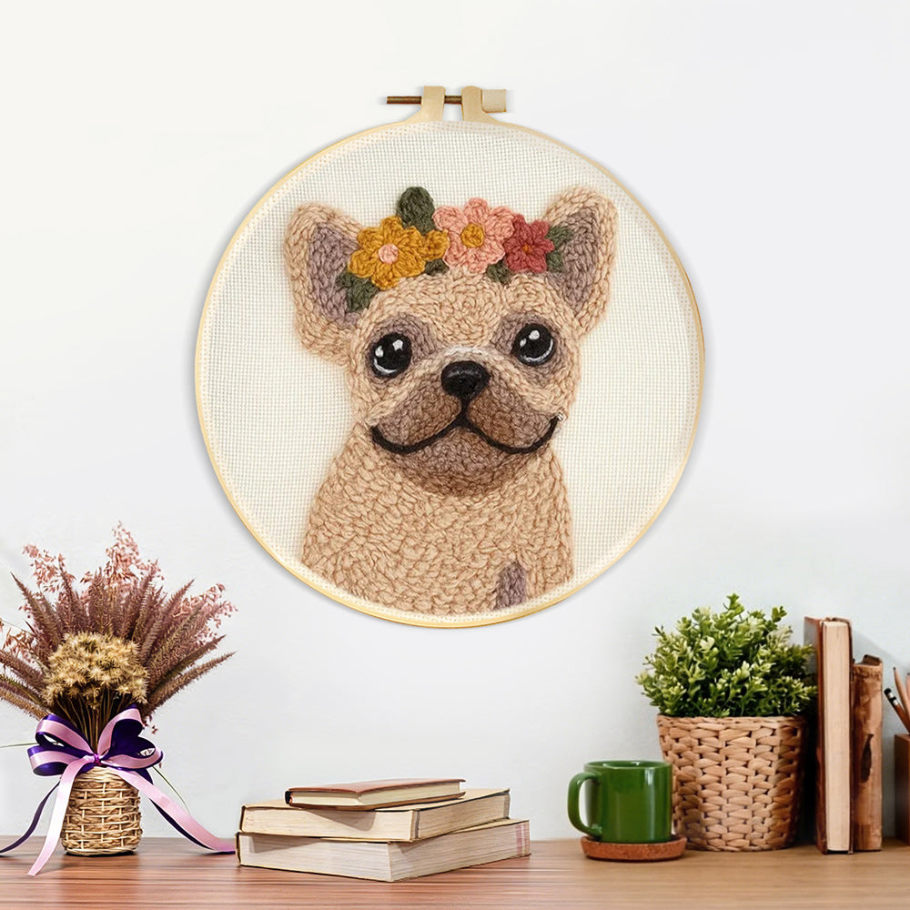 Finished floral french bulldog artwork displayed on a wall
