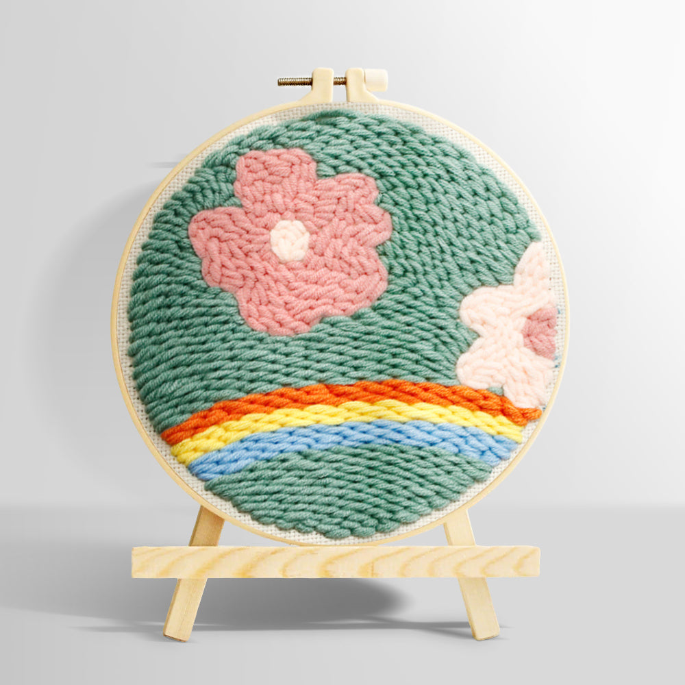 Floral meadow with rainbow punch needle kit for beginners