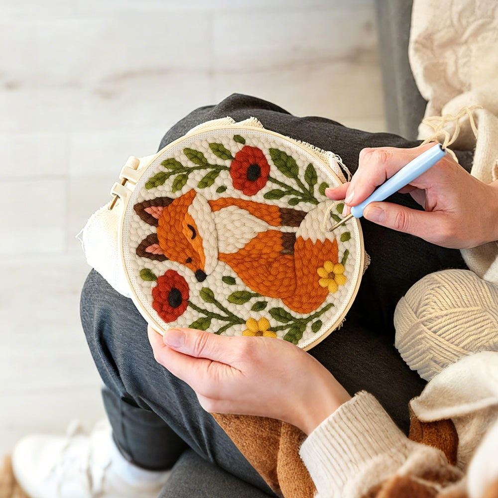 Creating handmade flower fox punch needle artwork
