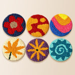 Flower, leaf and sun punch needle coaster kit finished handmade coasters
