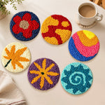 Flower, leaf and sun punch needle coasters used for home decoration