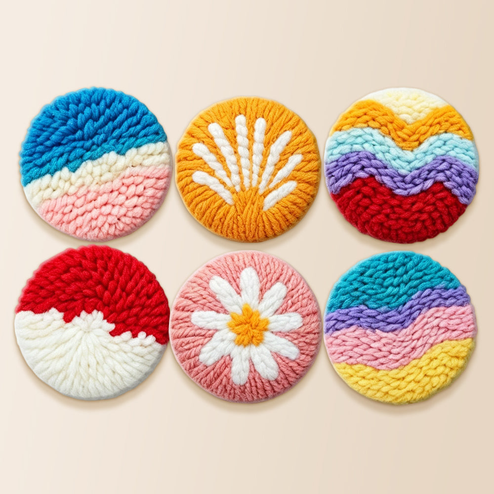Flowers and sea punch needle coaster kit finished handmade coasters