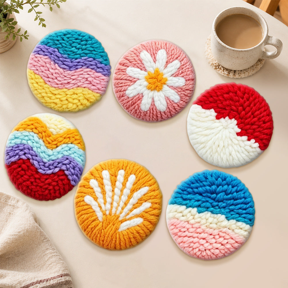 Flowers and sea punch needle coasters used for home decoration