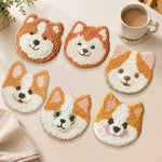 Fluffy dog head punch needle coasters used for home decoration