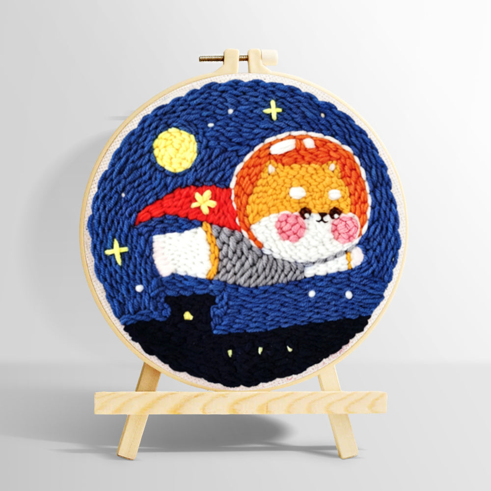 Flying space puppy punch needle kit for beginners