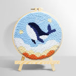 Flying whale in sky with stars and clouds punch needle kit for beginners