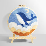Flying whale in the sky with clouds punch needle kit for beginners