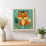 Finished forest prince fox with blue gem artwork displayed on a wall