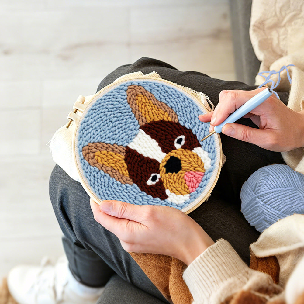 Creating handmade french bulldog punch needle artwork