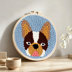 French bulldog punch needle artwork displayed on a table