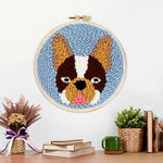 Finished french bulldog artwork displayed on a wall