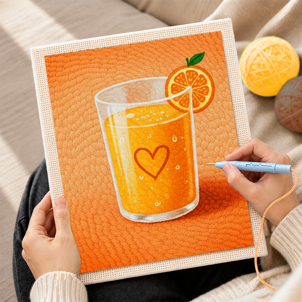 Creating handmade fresh orange juice punch needle artwork