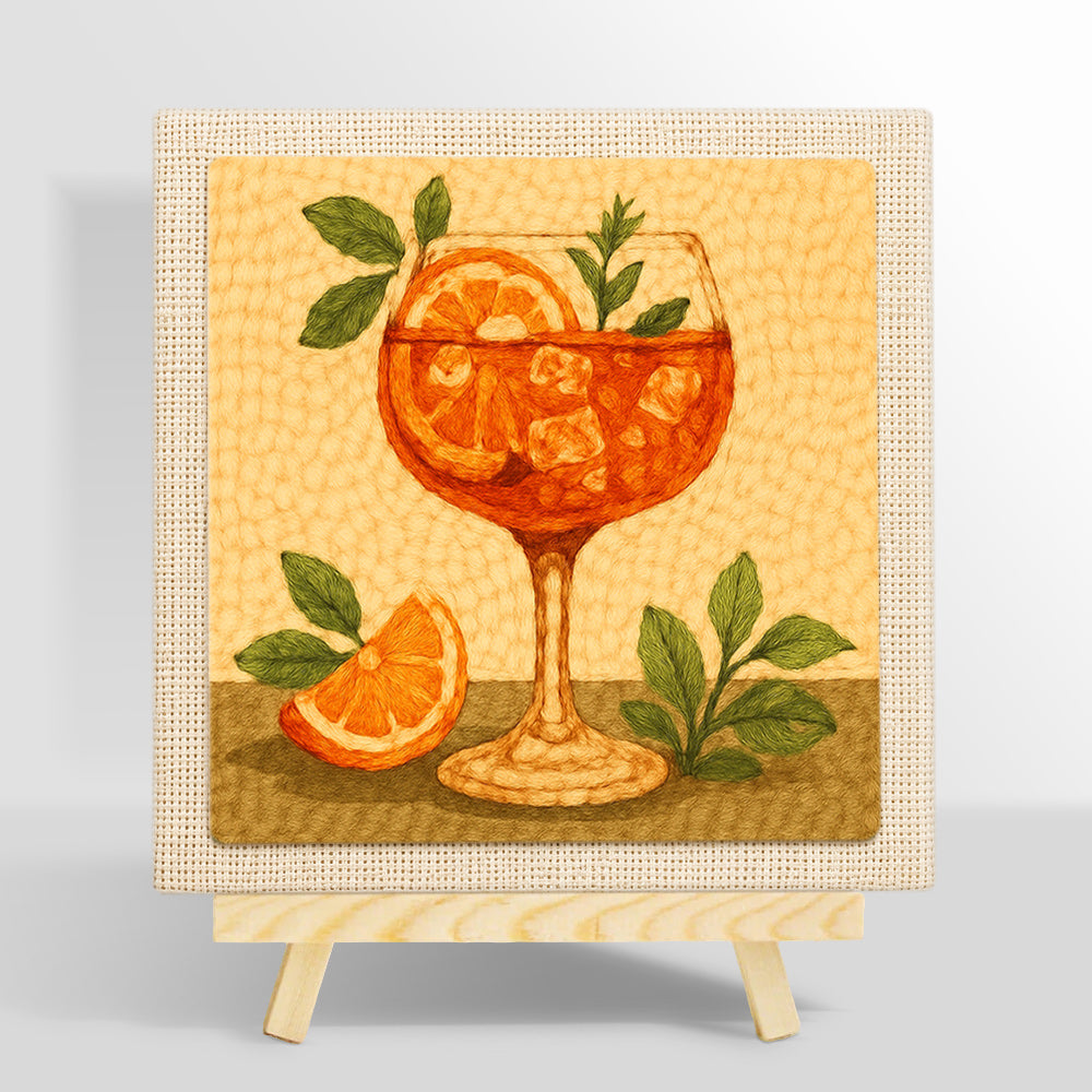 Fresh orange spritz with mint and ice cubes punch needle kit for beginners