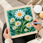 Creating handmade fresh white daisy flowers punch needle artwork