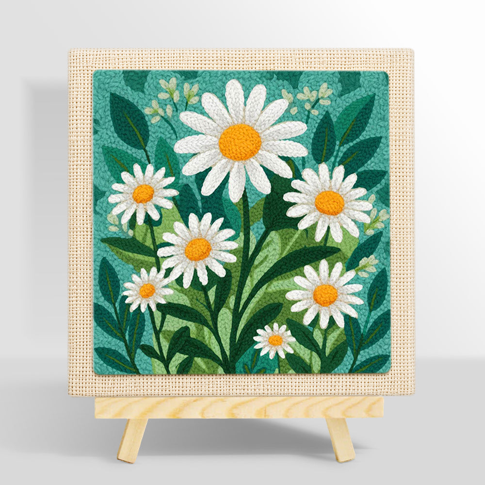 Fresh White Daisy Flowers punch needle kit for beginners