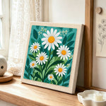 Fresh White Daisy Flowers punch needle artwork displayed on a table