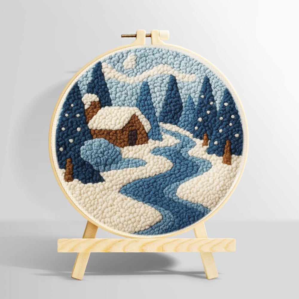 Frozen blue forest and cosy cabin punch needle kit for beginners