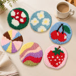 Fruits, mushroom and rainbow punch needle coasters used for home decoration