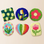 Fun mixed shape flowers punch needle coaster kit finished handmade coasters