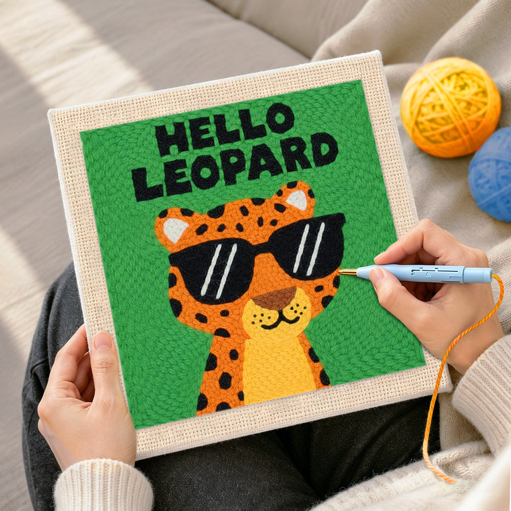 Creating handmade funky "hello leopard" punch needle artwork