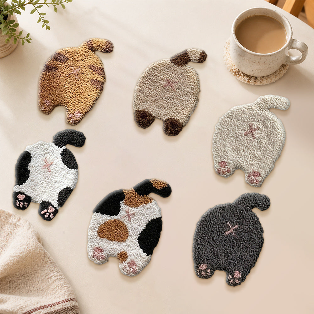 Funny cat bum punch needle coasters used for home decoration