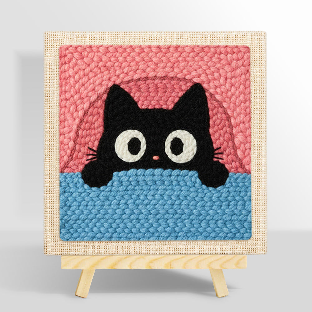 Funny peeking kitten punch needle kit for beginners