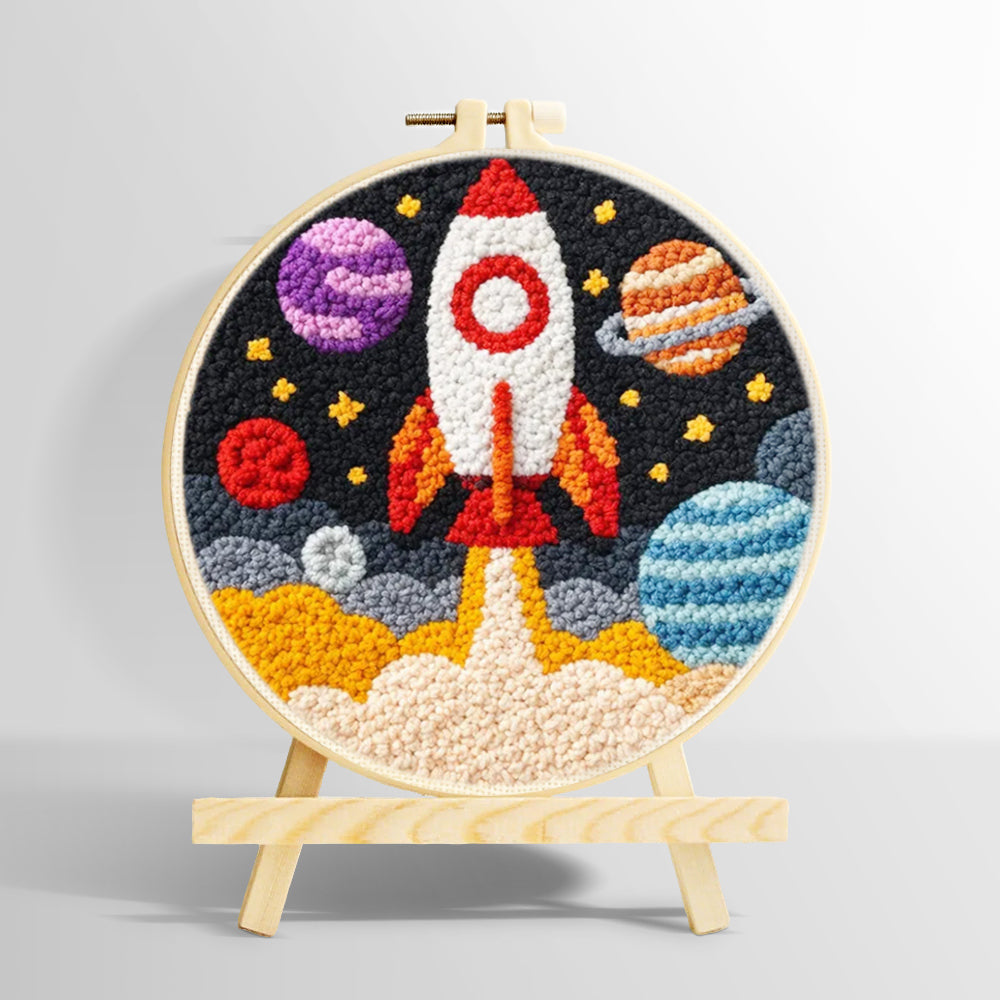 Galactic rocket and planets punch needle kit for beginners