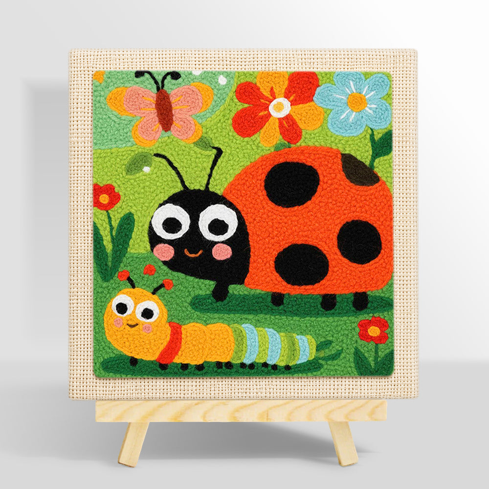 Garden friends ladybug and caterpillar punch needle kit for beginners