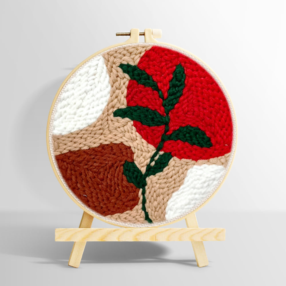 Geometric colour block with green vine punch needle kit for beginners