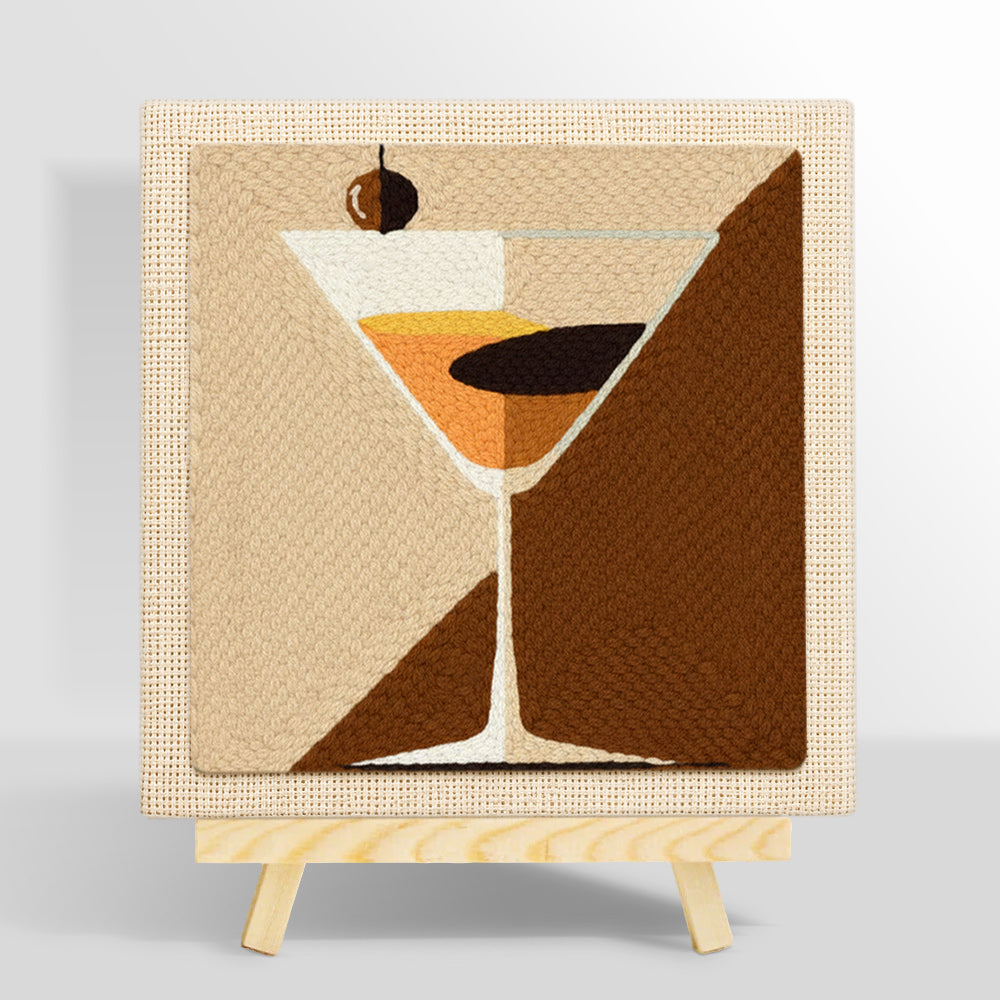 Geometric martini with olive punch needle kit for beginners