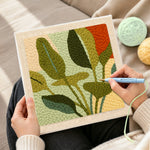 Creating handmade giant botanical leaves punch needle artwork
