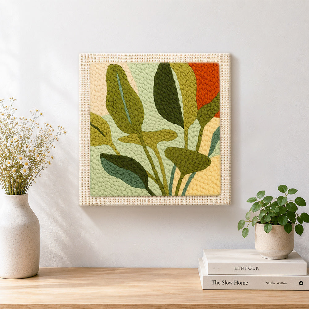 Finished giant botanical leaves artwork displayed on a wall