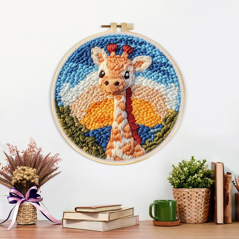 Finished giraffe at sunset artwork displayed on a wall