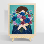 Girl with romantic flower bunch punch needle kit for beginners